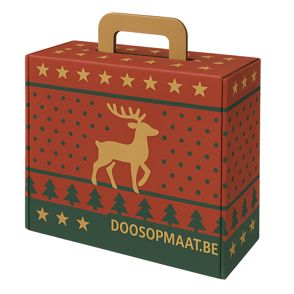 Postdoos met handvat voor als goodiebox, kerstpakket of relatiegeschenk | Doosopmaat.be